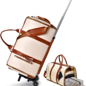 Travel Garment Luggage Duffle Bag with Wheels , Waterproof Beige