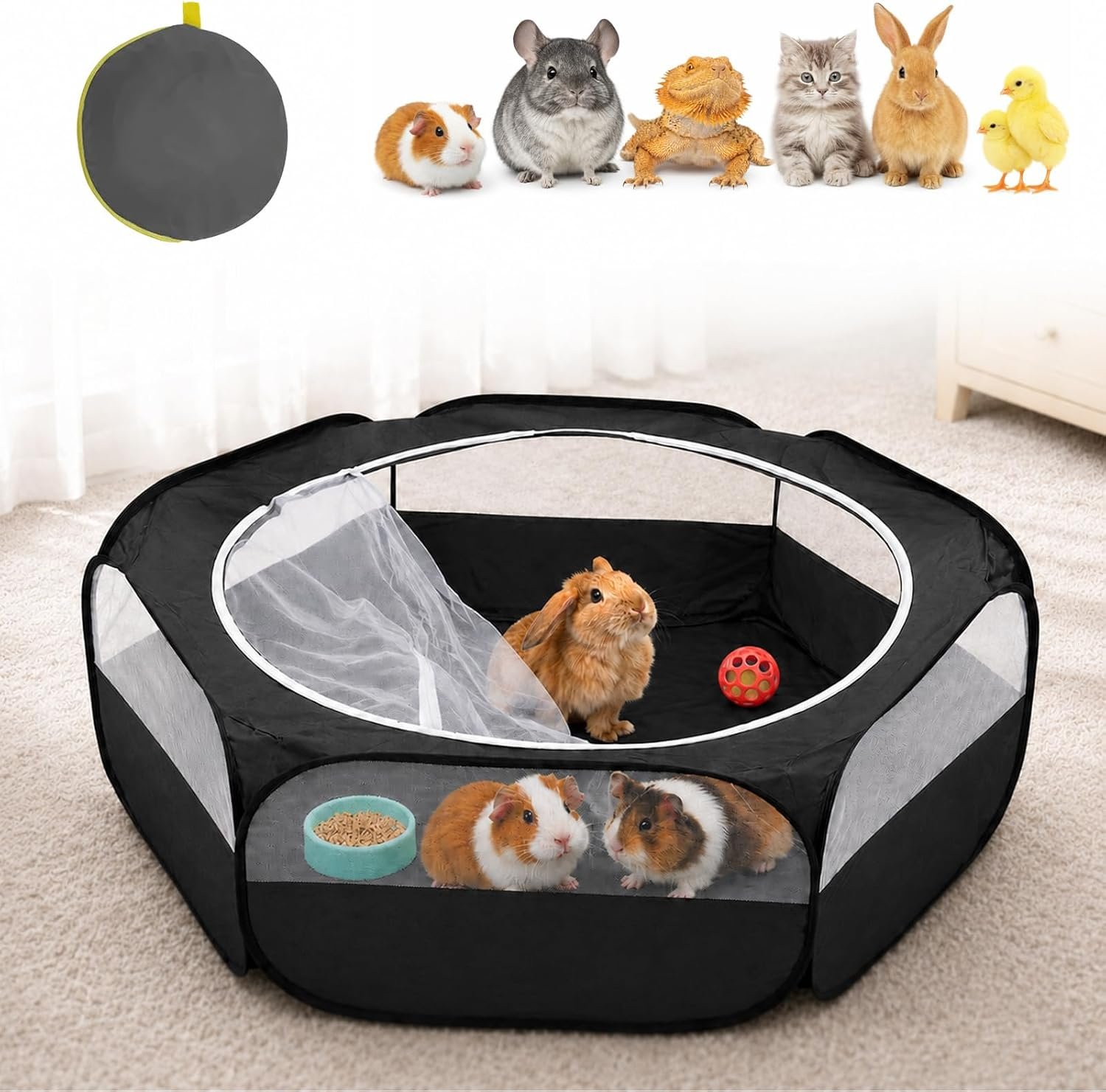 Portable Foldable Pet Playpen with Cover – Breathable, Durable PE Material for Small Animals